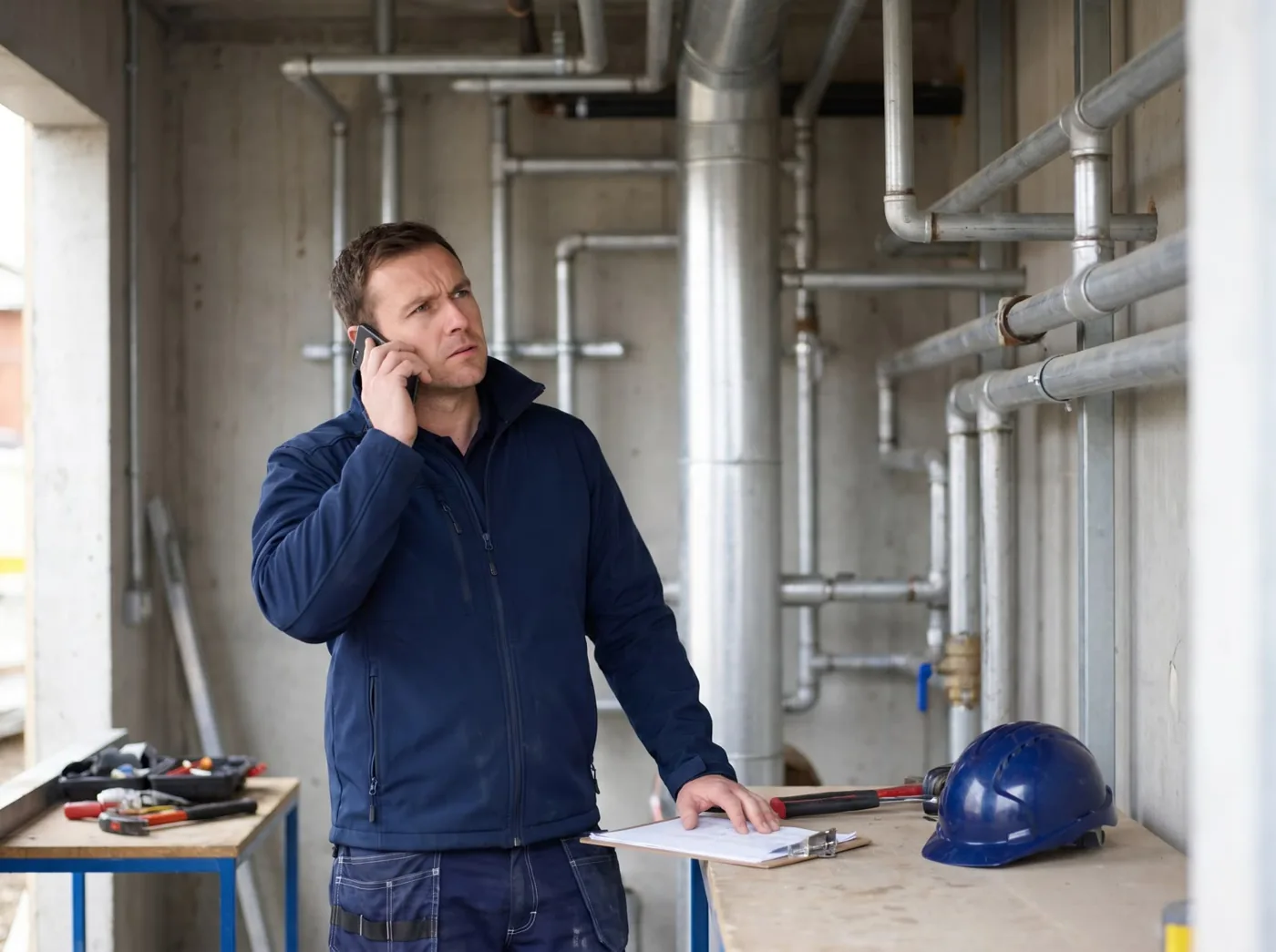Engineer on the phone in a plant room