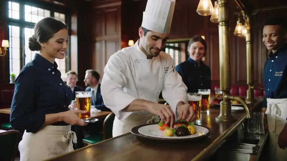 Restaurant team serving at a busy bar counter