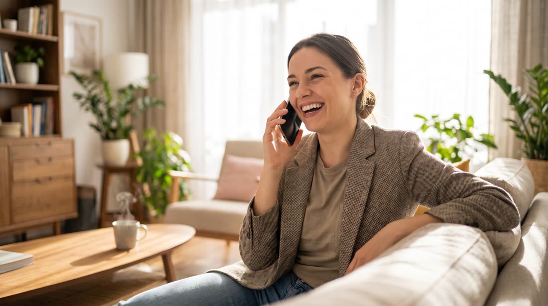 A young professional taking a call from home.